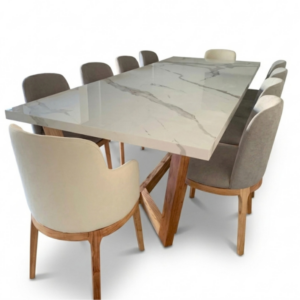 JUEGO DE COMEDOR 13 (MESA MISISIPPI CON TAPA SIMIL MARMOL 2.20 CON 8 SILLAS Y 2 SILLONES GARDENIA)