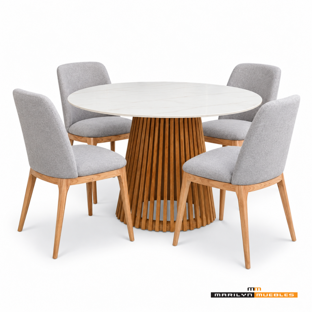JUEGO DE COMEDOR 10 (MESA AMAZONAS 120 RED TAPA SIMIL MARMOL+ 4 SILLAS GARDENIA): imagen 1