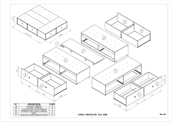 CAMA TERRA CON 6 CAJONES - 1.50x1.95 // 1.70x2.05 // 2.00x2.05
