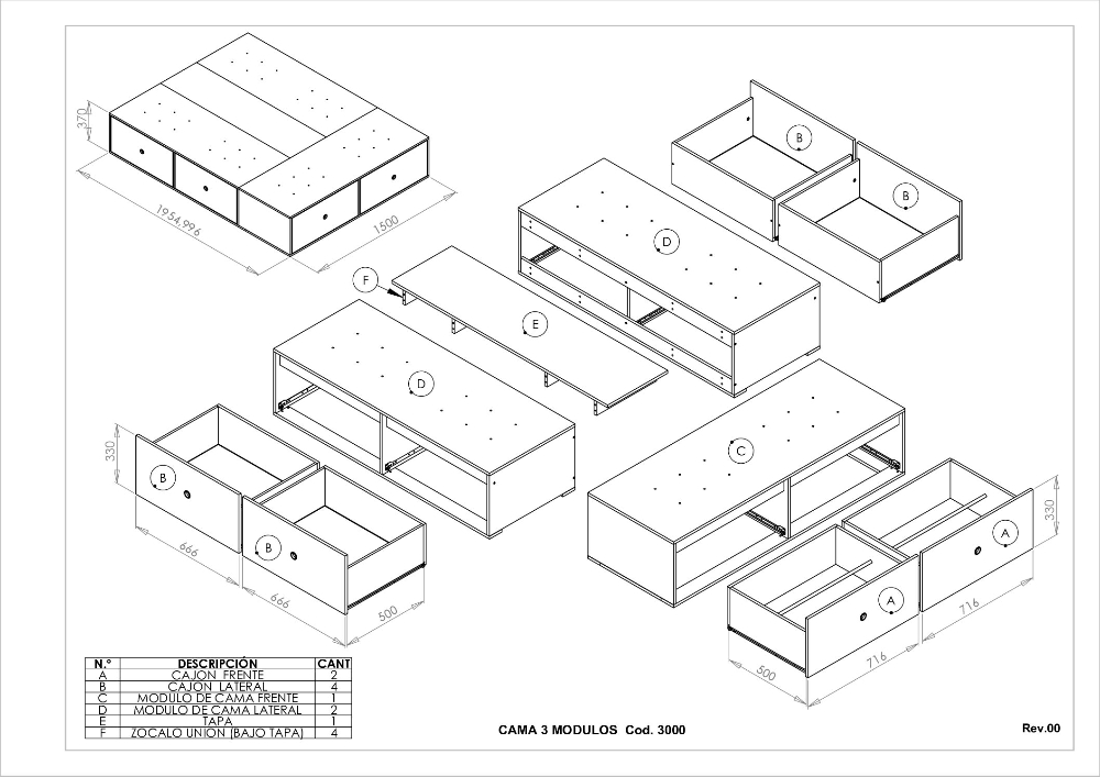 CAMA TERRA CON 6 CAJONES - 1.50x1.95 // 1.70x2.05 // 2.00x2.05: imagen 10