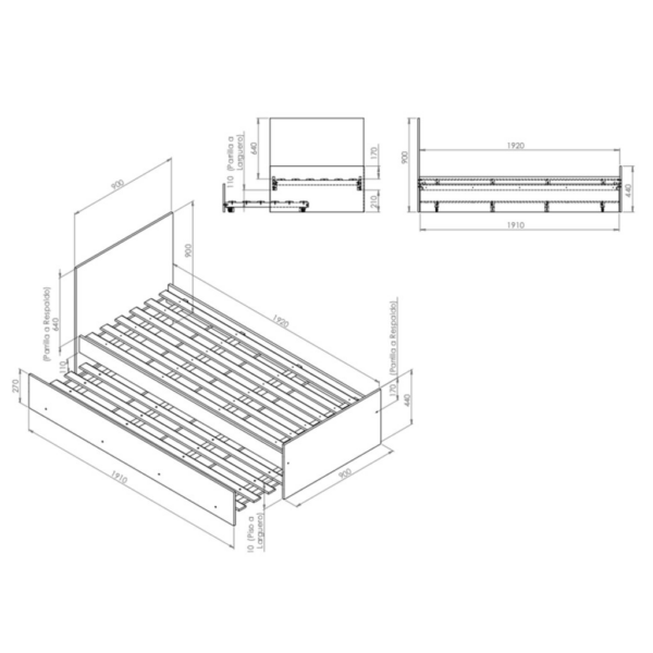 CAMA CRECIENTE CON 2 CAJONES - 0.80x1.90 (1 PLAZA)