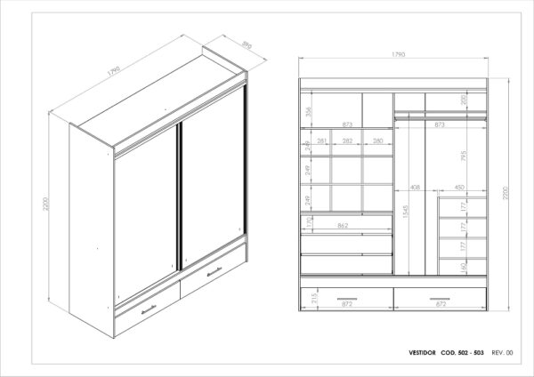 VESTIDOR MAGNUS PLUS - 1.80×2.20 - CON ESPEJO