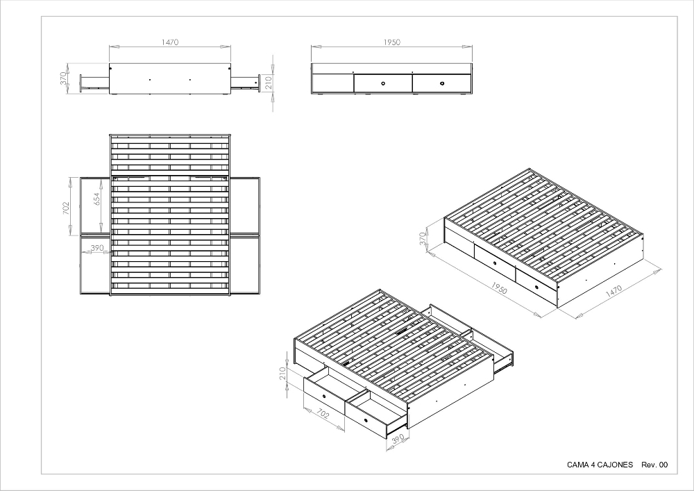 CAMA TERRA CON 4 CAJONES - 1.40x1.90: imagen 4