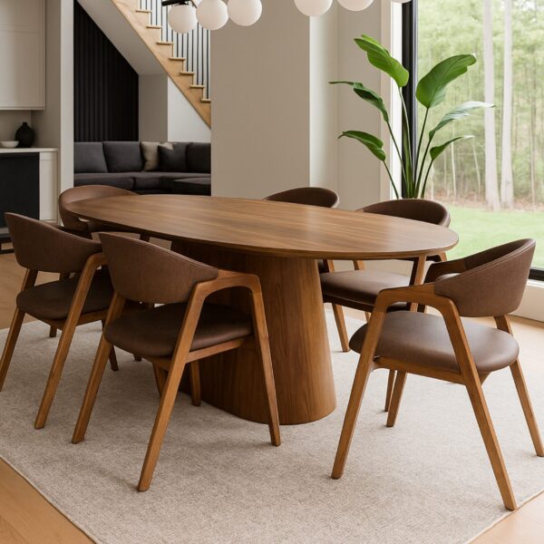 JUEGO DE COMEDOR 11 (MESA ORGANICA + 6 SILLAS ACACIA PETIRIBI)