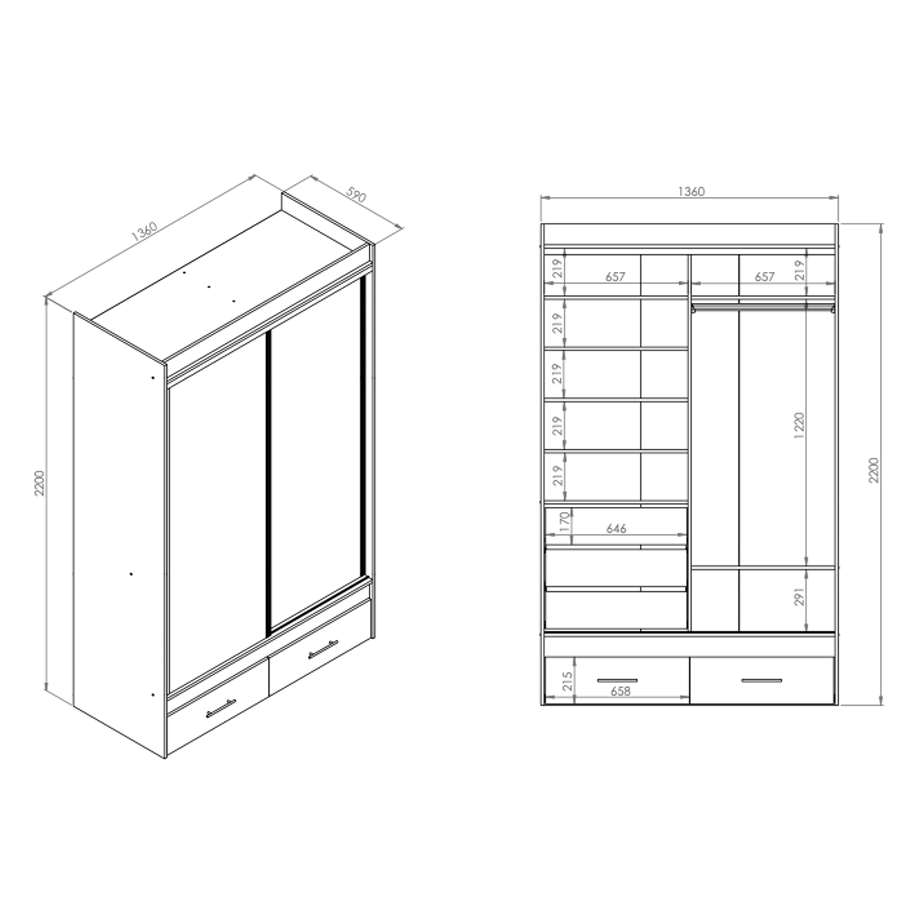 VESTIDOR MAGNUS PLUS - 1.40×2.20 - CON ESPEJO: imagen 4