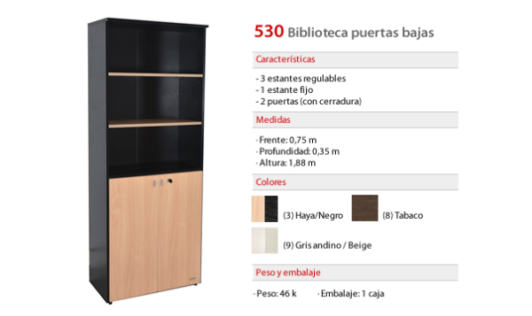 530 BIBLIOTECA PUERTAS BAJAS 188X75X35
