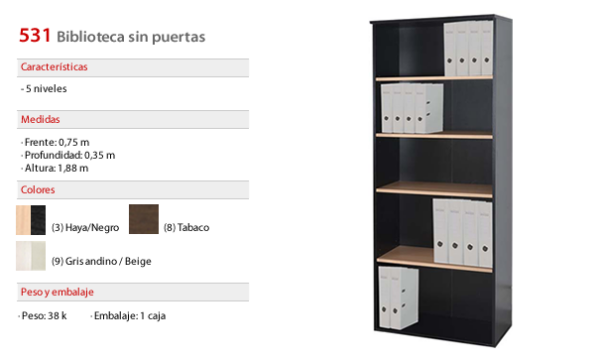 531 BIBLIOTECA SIN PUERTAS 188X75X35