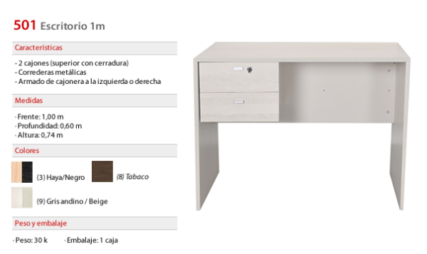 501 ESCRITORIO 100 CM 2 CAJONES