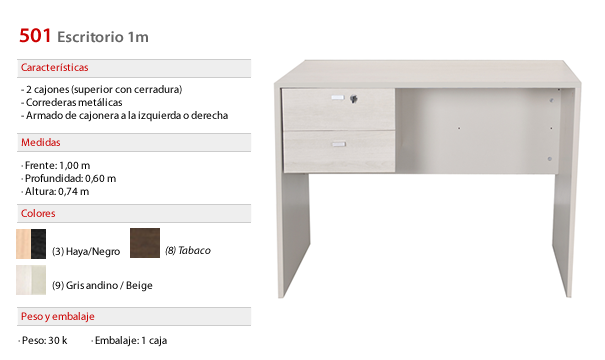 501 ESCRITORIO 100 CM 2 CAJONES: imagen 5