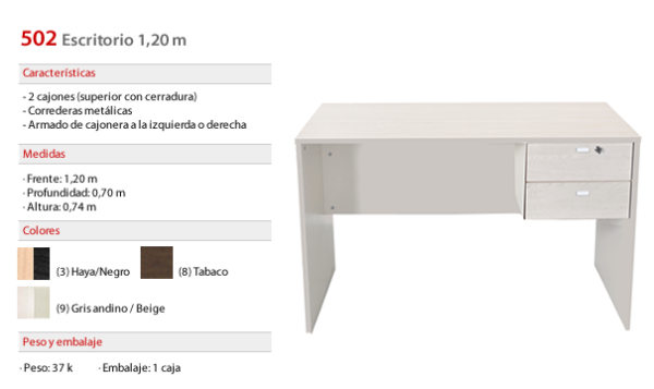 502 ESCRITORIO 120 CM 2 CAJONES