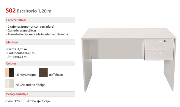 502 ESCRITORIO 120 CM 2 CAJONES: imagen 3